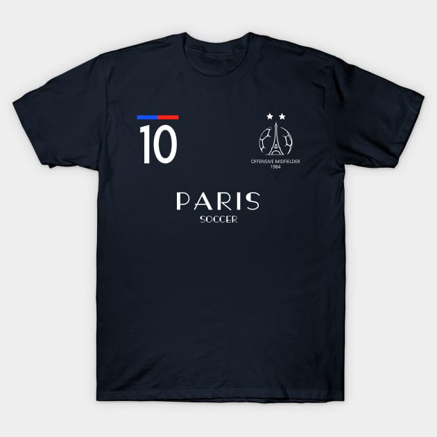 PARIS SOCCER Number 10 Offensive Midfielder Two Stars T-Shirt by French Salsa